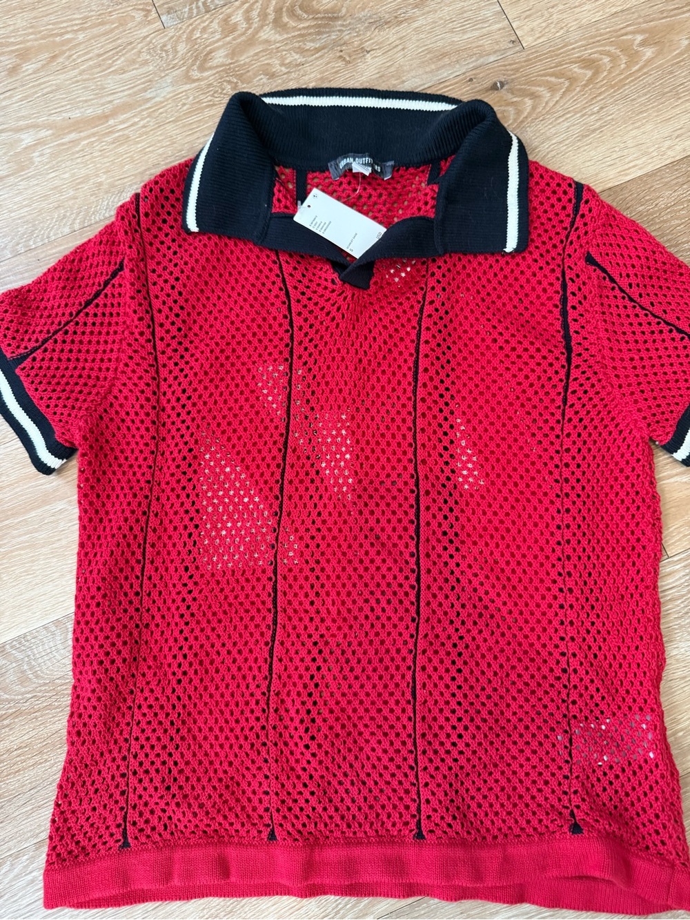 Urban Outfitters Red Mesh Polo with Black Trim